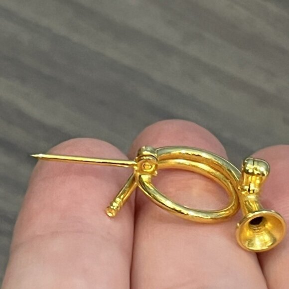 Vintage Unbranded Gold French Horn Instrument Brooch Pin - Picture 9 of 12
